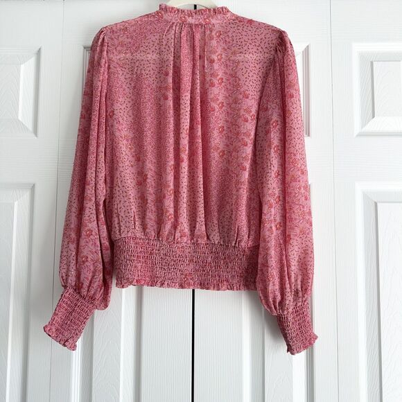 Maison d'Amelie Blouse Size M Pink Floral Boho Smocked Long Sleeve Peasant - Picture 3 of 11